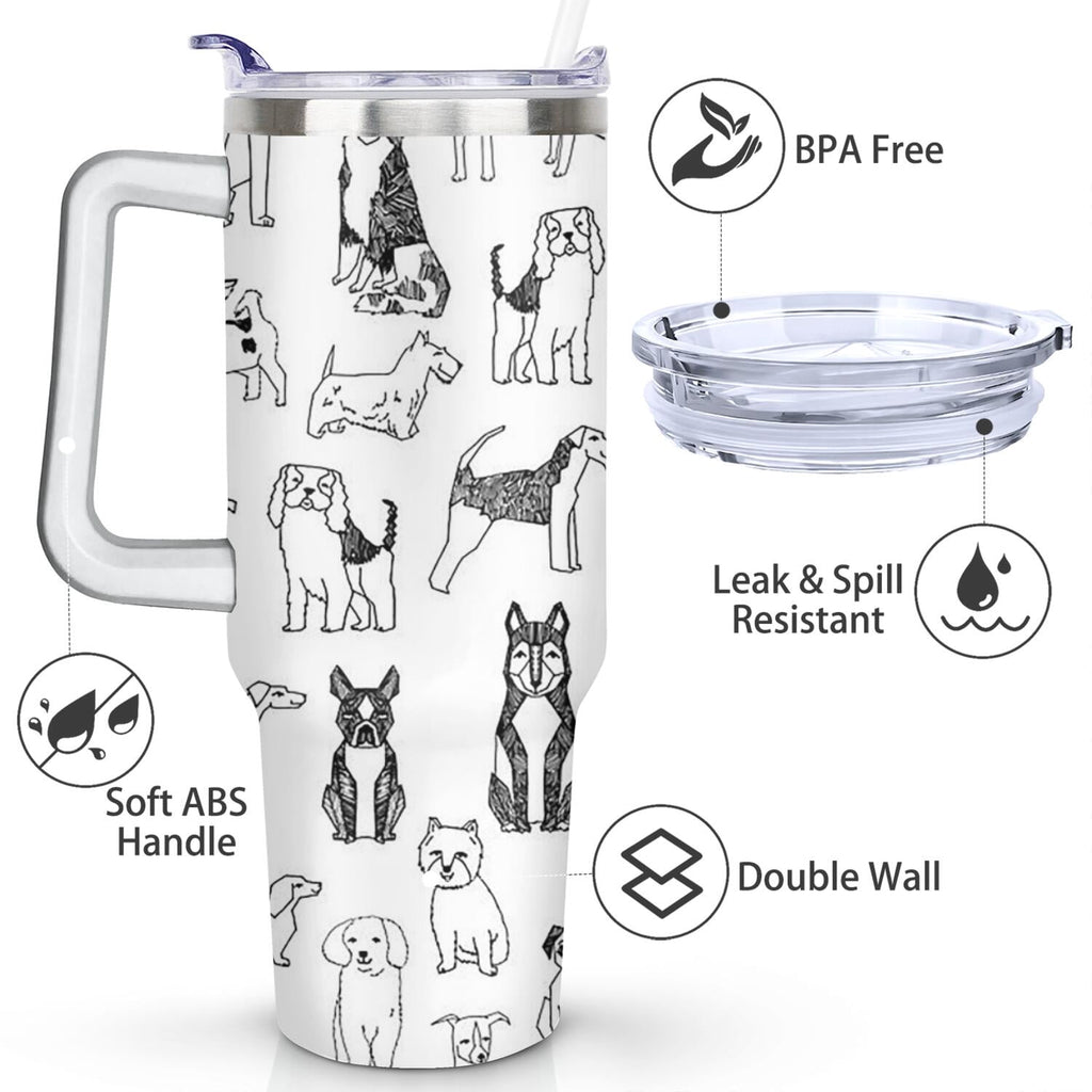 Gift for Dog Lovers Cute Dog Tumbler for Women - 40oz Dog Tumblers with Handle Straw and Lid Tumbler Cup Travel Coffee Mug