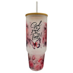 32oz or 40oz God Is Good All The Time custom Sublimation Printed Clear or Frost Glass Tumbler, Mug, Cup with Handle