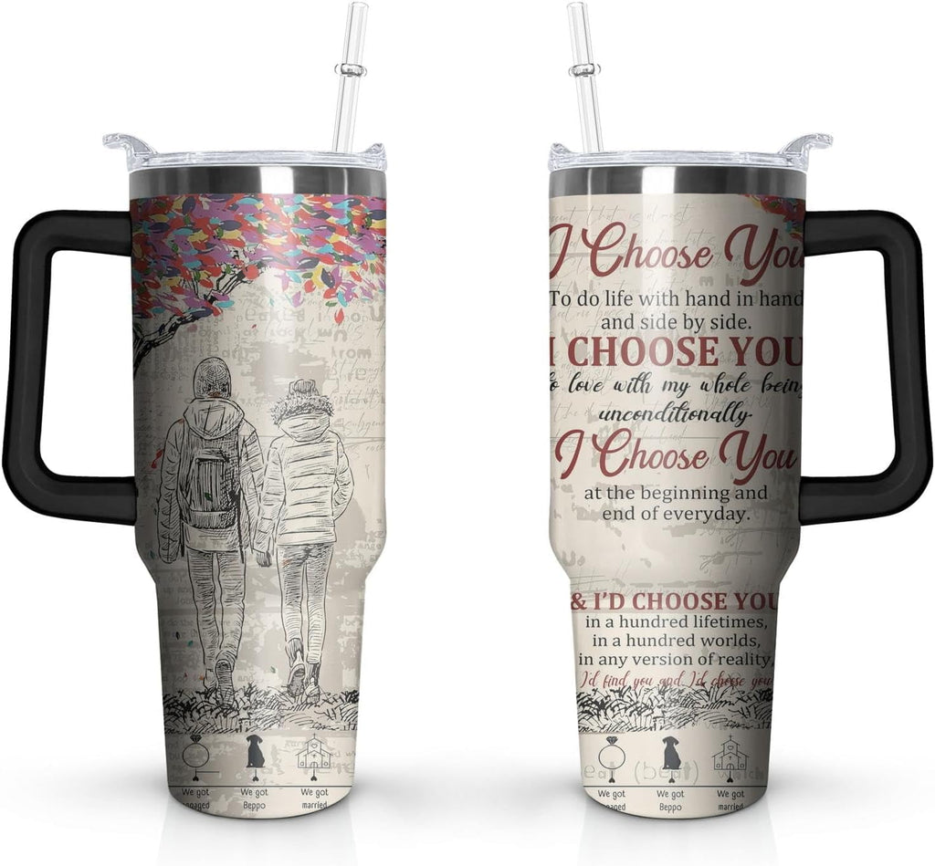 40 Oz Couples Tumbler with Handle and Straw, Anniversary Couple Insulated Couples Mugs, Couples Engagement Gift Cup for Couples, Valentine Couple Coffee Mugs Engagement Gifts for Couples