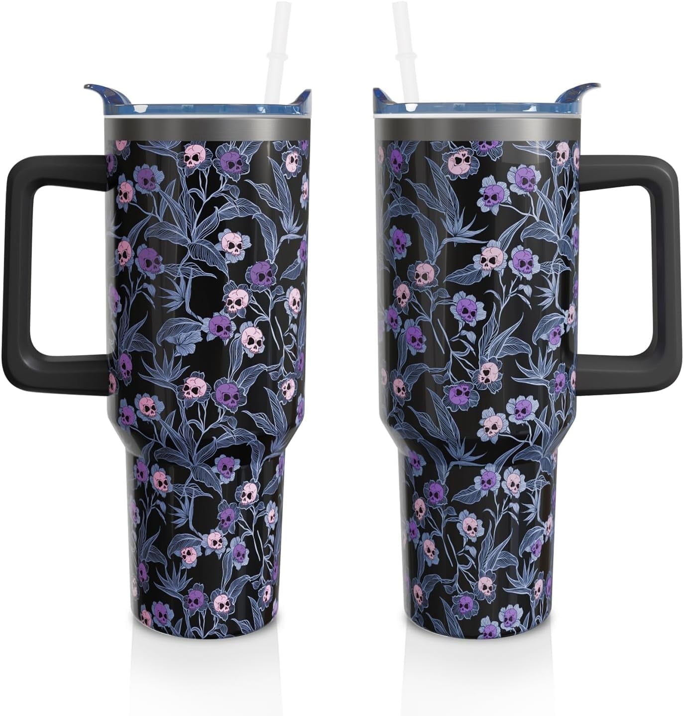 40 Oz Tumbler with Handle and Straw, Cute Stainless Steel Double - Reusable Stainless Steel Cup