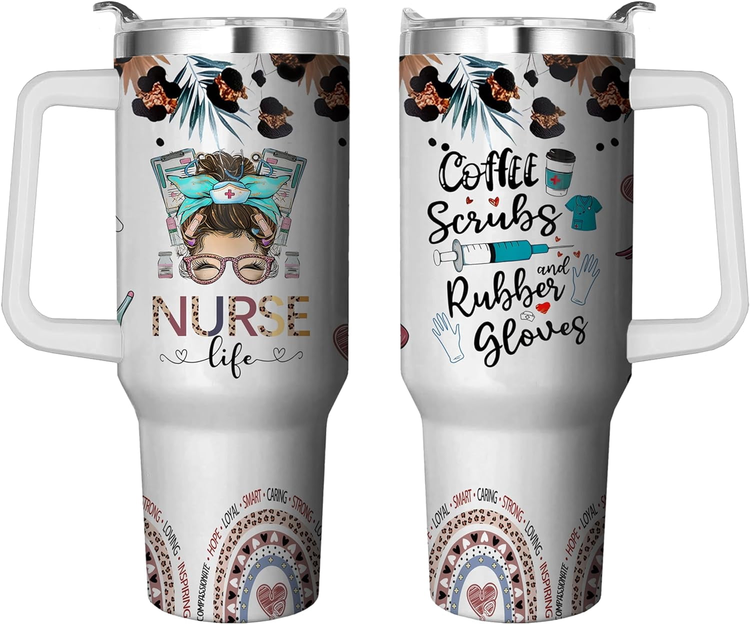 40 Oz Tumbler with Handle and Straw, Double Wall Coffee Travel - Insulated Travel Coffee Mug