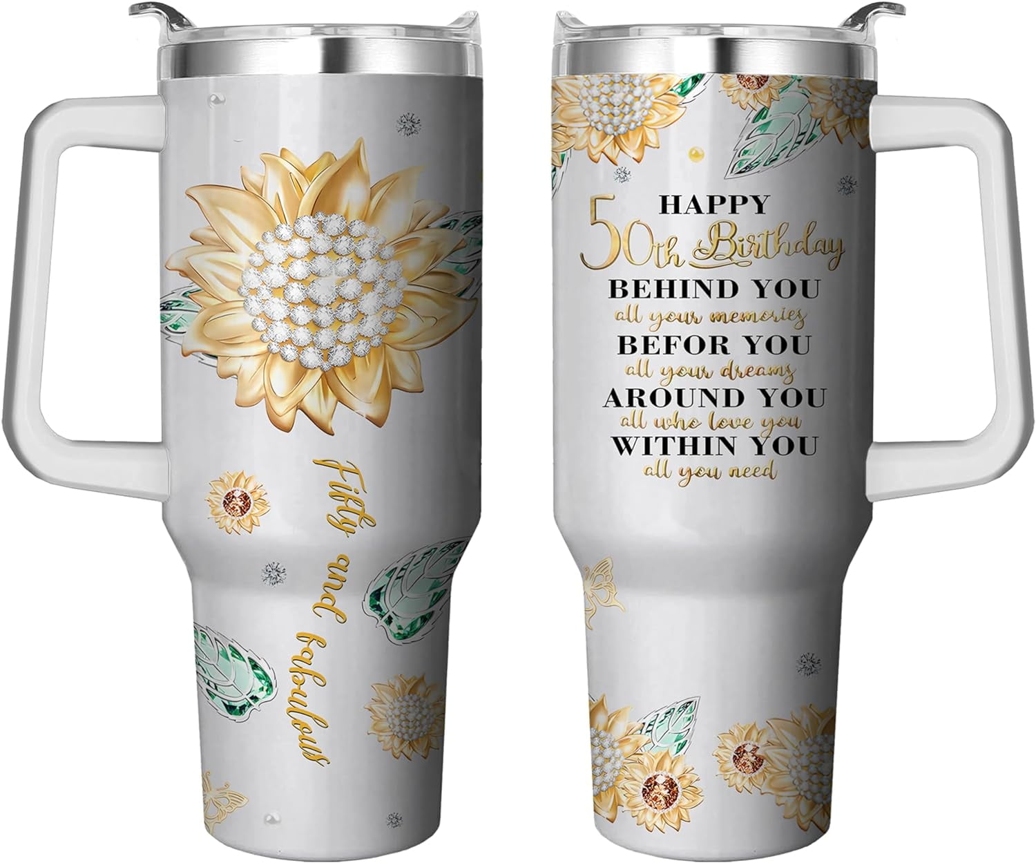 40 Oz Tumbler with Handle and Straw, Double Wall Coffee Travel - Insulated Travel Coffee Mug