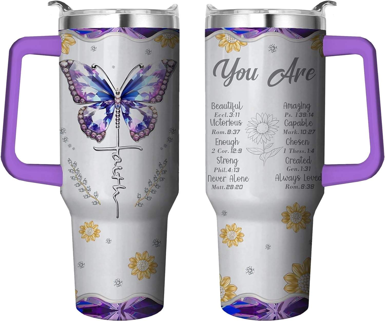 40 Oz Tumbler with Handle and Straw, Double Wall Coffee Travel Mug Spill Proof Leak Proof, Reusable Insulated Water Bottle 40 Oz, Stainless Steel Cup with Handle and Straw Gifts for Women