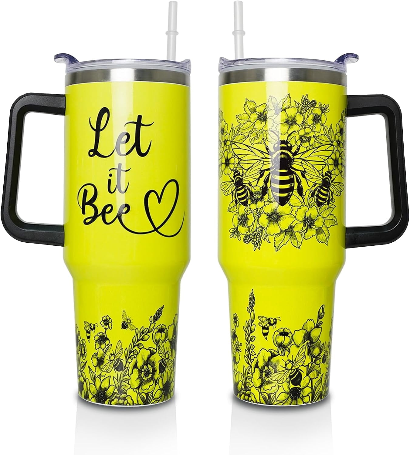 40 oz Tumbler with Handle and Straw Lid, Purple Butterfly Insulated - Reusable Stainless Steel Cup