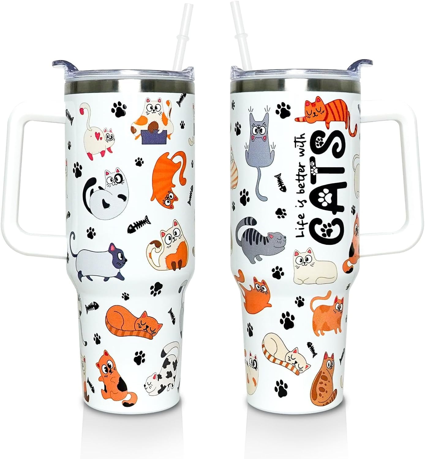 40 oz Tumbler with Handle and Straw Lid, Purple Butterfly Insulated - Reusable Stainless Steel Cup