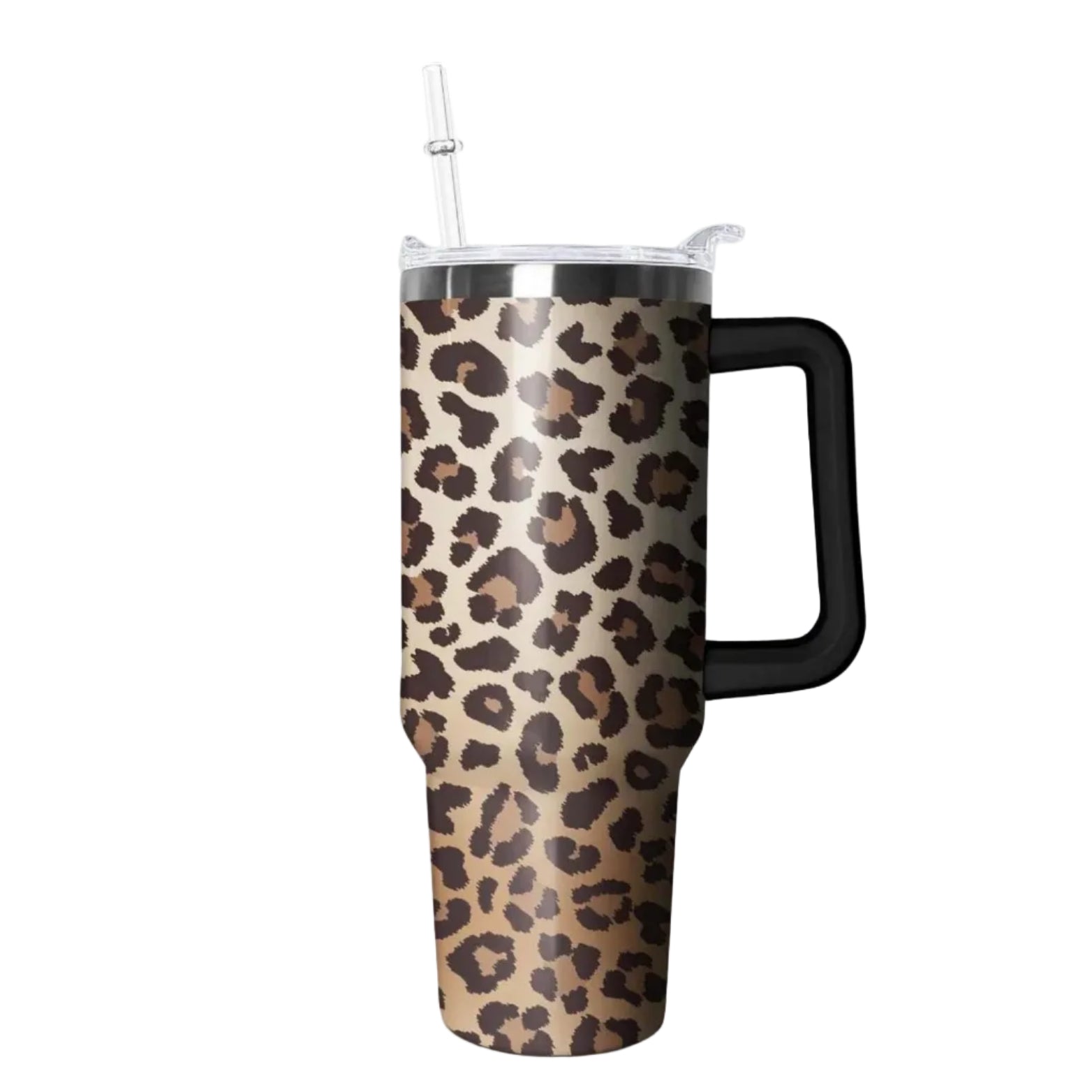 40oz Tumbler with Handle - Leopard Print Stainless Steel Travel Mug, Insulated Water Bottle for Coffee & Drinks - Gift for Women, Cheetah Decor