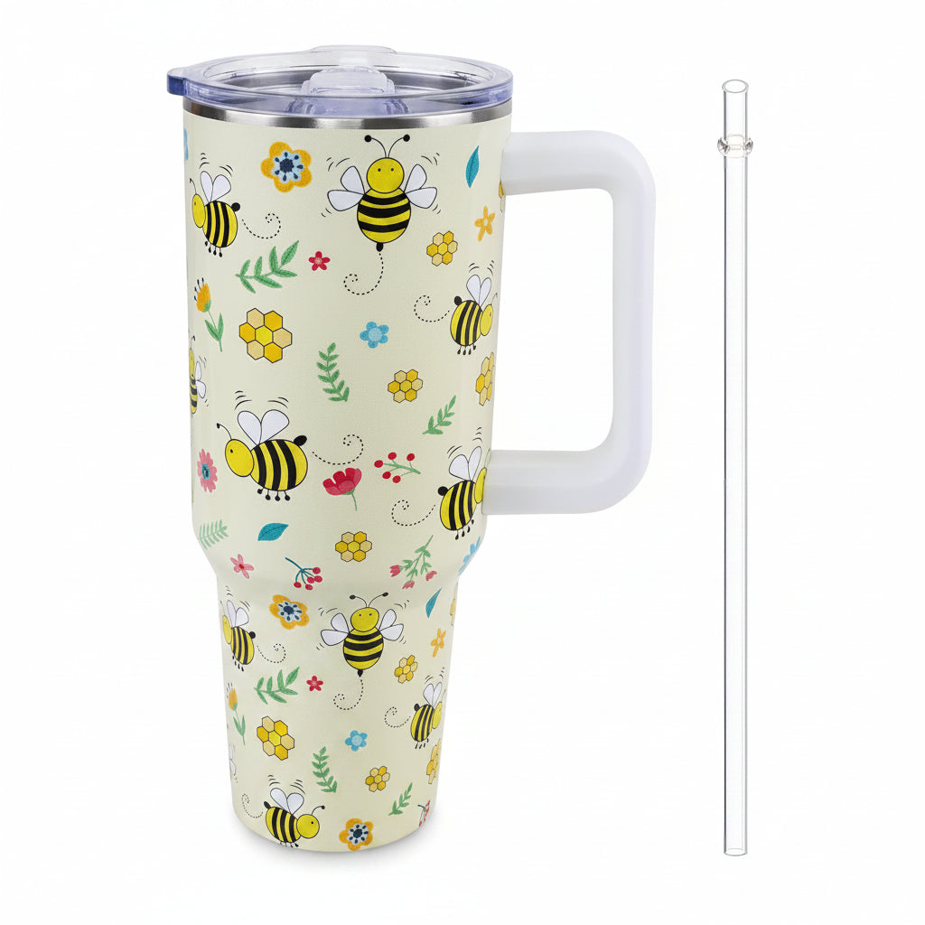 40 oz Frog Mushroom Tumbler with Handle and Straw, Travel Mug - Leakproof Insulated Water Bottle