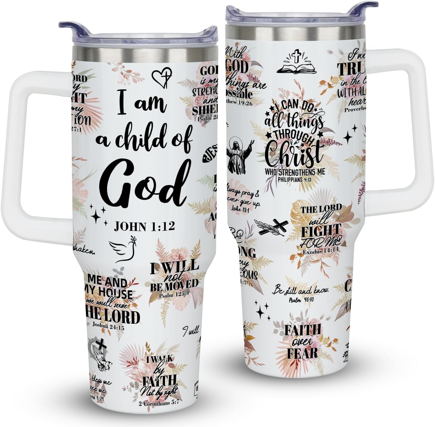 40 oz Christian Tumblers with Handle Gifts for Women, Bible Verse Scripture Gifts, Religious Spiritual Faith Gifts for Women, Baptism Gifts for Girl