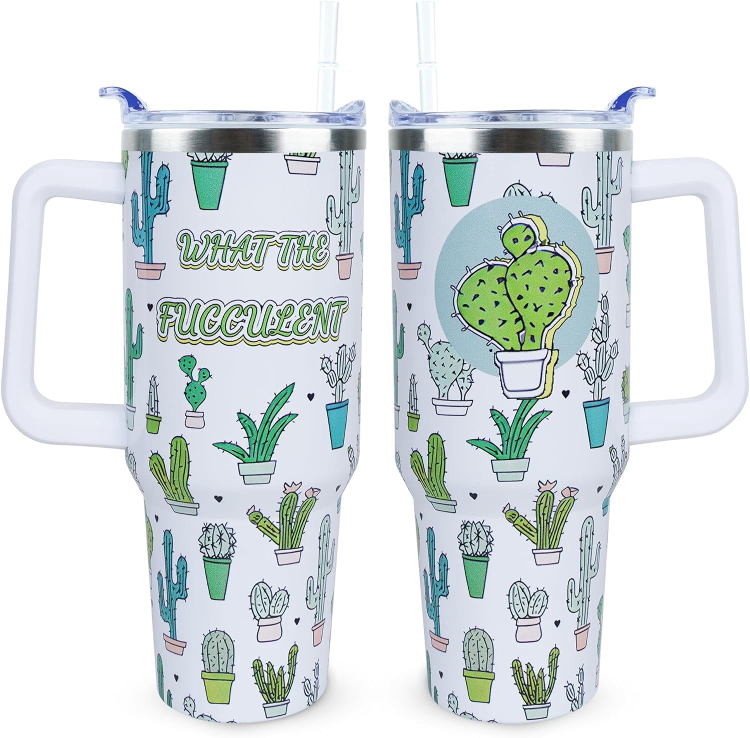 40 oz Cute Strawberry Cow Tumbler with Handle and Straw, Stainless - Reusable Stainless Steel Cup