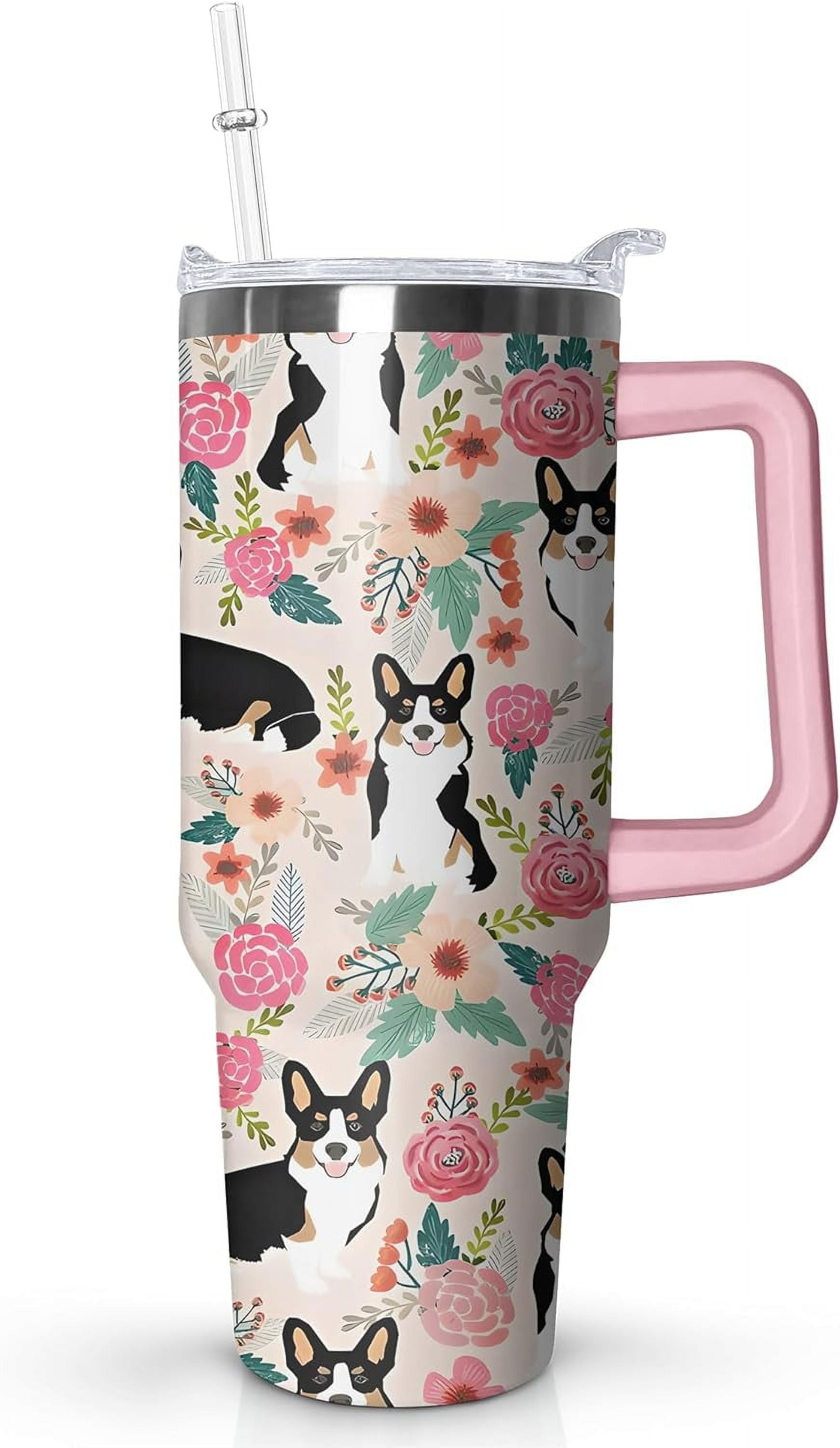 40 oz Cute Strawberry Cow Tumbler with Handle and Straw, Stainless - Reusable Stainless Steel Cup
