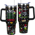 40 oz Christmas Tumbler with Handle Gifts for Girls Daughter Women, Christmas Stainless Steel Insulated Coffee Cups Tumblers with Lids and Straws, Black