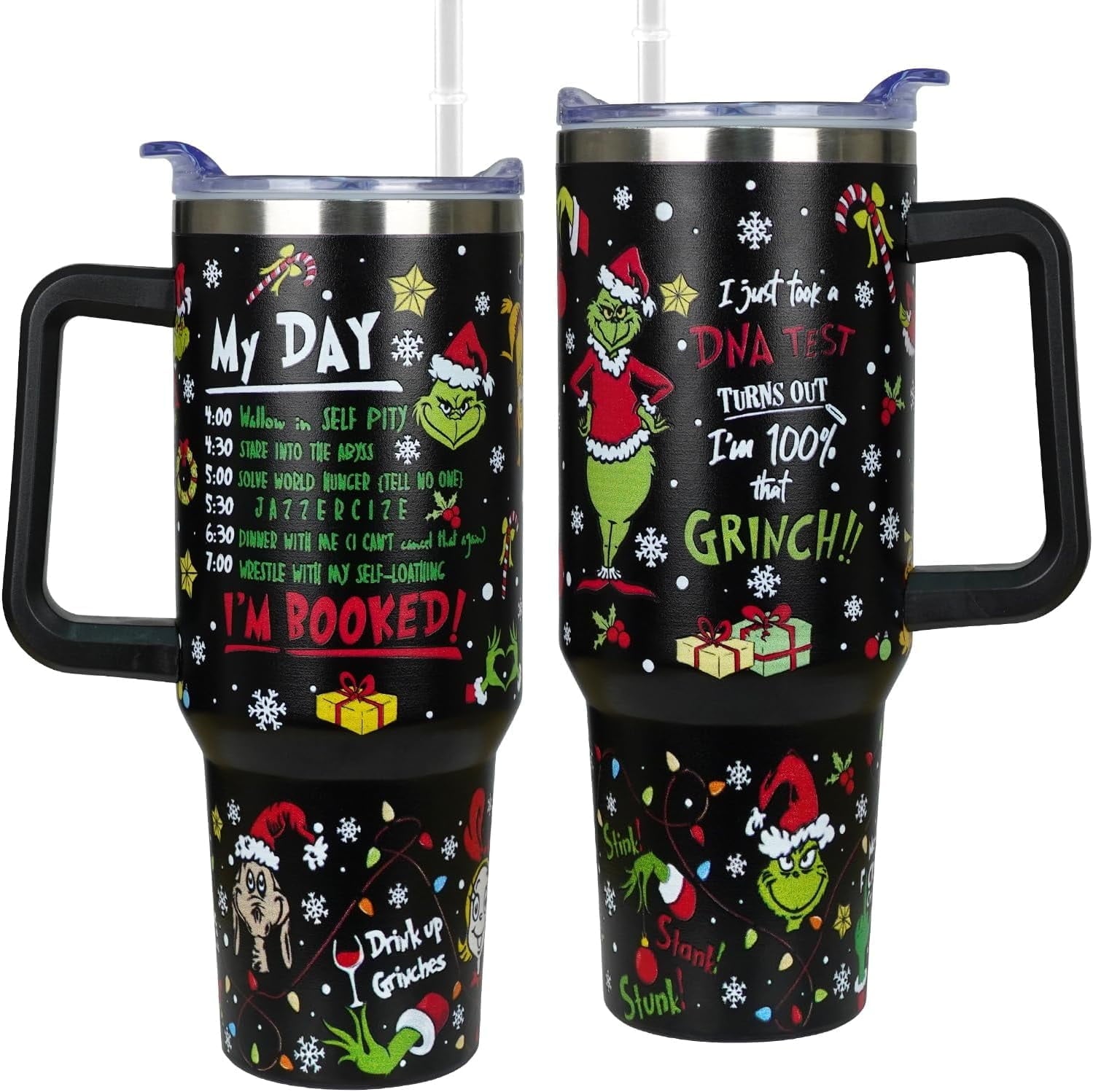 40 oz Christmas Tumbler with Handle Gifts for Girls Daughter Women, Christmas Stainless Steel Insulated Coffee Cups Tumblers with Lids and Straws, Black