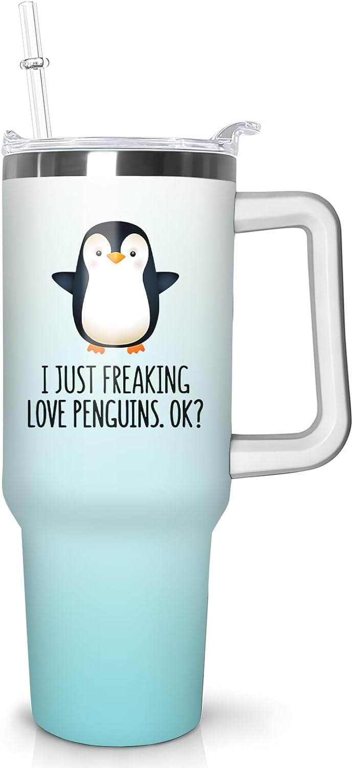 40 oz Penguin Tumbler with Handle Gifts for Penguin Lover 40oz Stainless Steel Travel Cup Mug Water Bottle