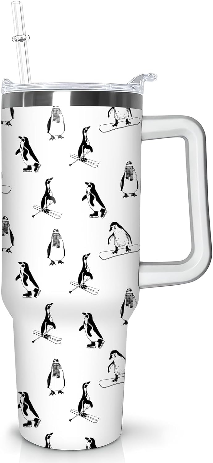 40 oz Penguin Tumbler with Handle Gifts for Penguin Lover 40oz - Insulated Travel Coffee Mug