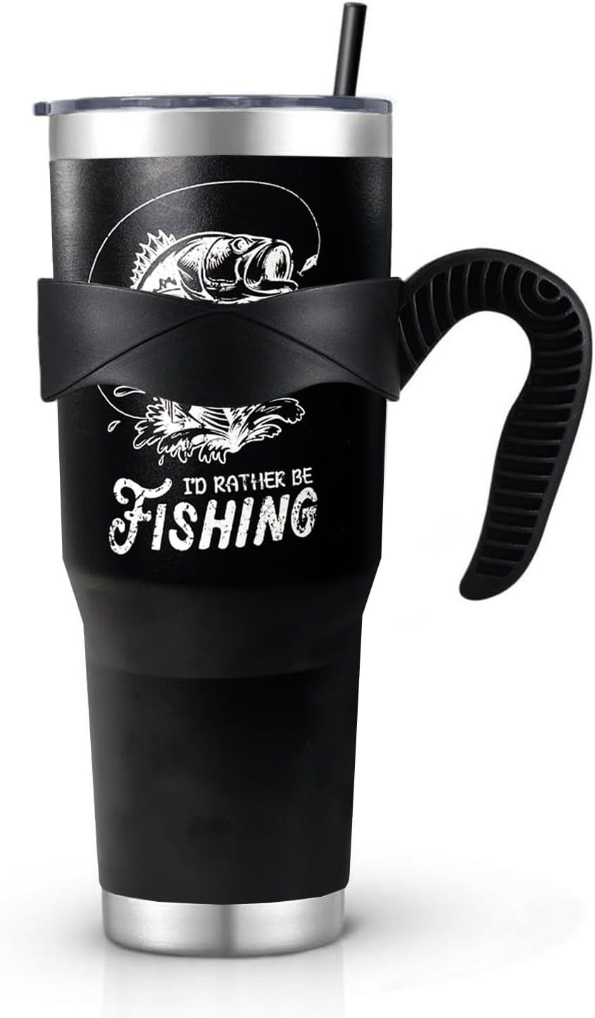 40 oz Tumbler With Handle,Fishing Gifts for Men, Fishing American Flag Stainless Steel Cups Mug Vacuum Insulated Stainless Steel Tumbler with handle,Fishing stuff supplies accessories