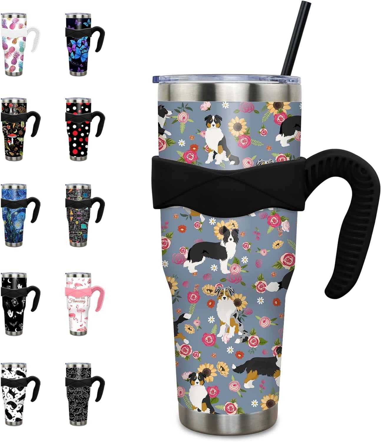 40 oz Tumbler with Handle and Straw 40oz Pink Flamingo Cup - Insulated Travel Coffee Mug