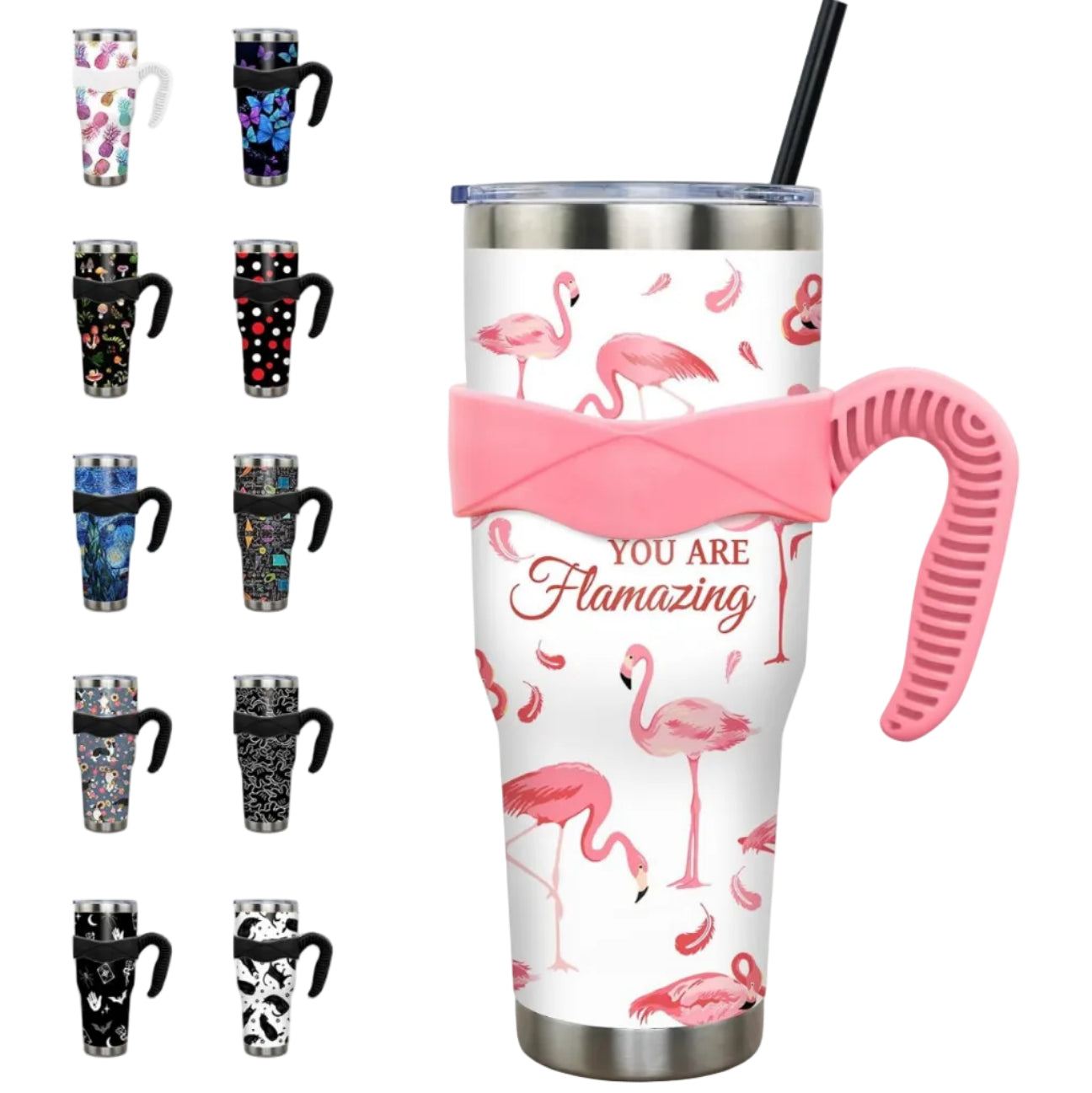 40 oz Tumbler with Handle and Straw 40oz Pink Flamingo Cup Insulated Coffee Travel Mug Spill Proof Leak Proof 40 ounce Stainless Steel Slim 40 oz tumbler with handle and Lid
