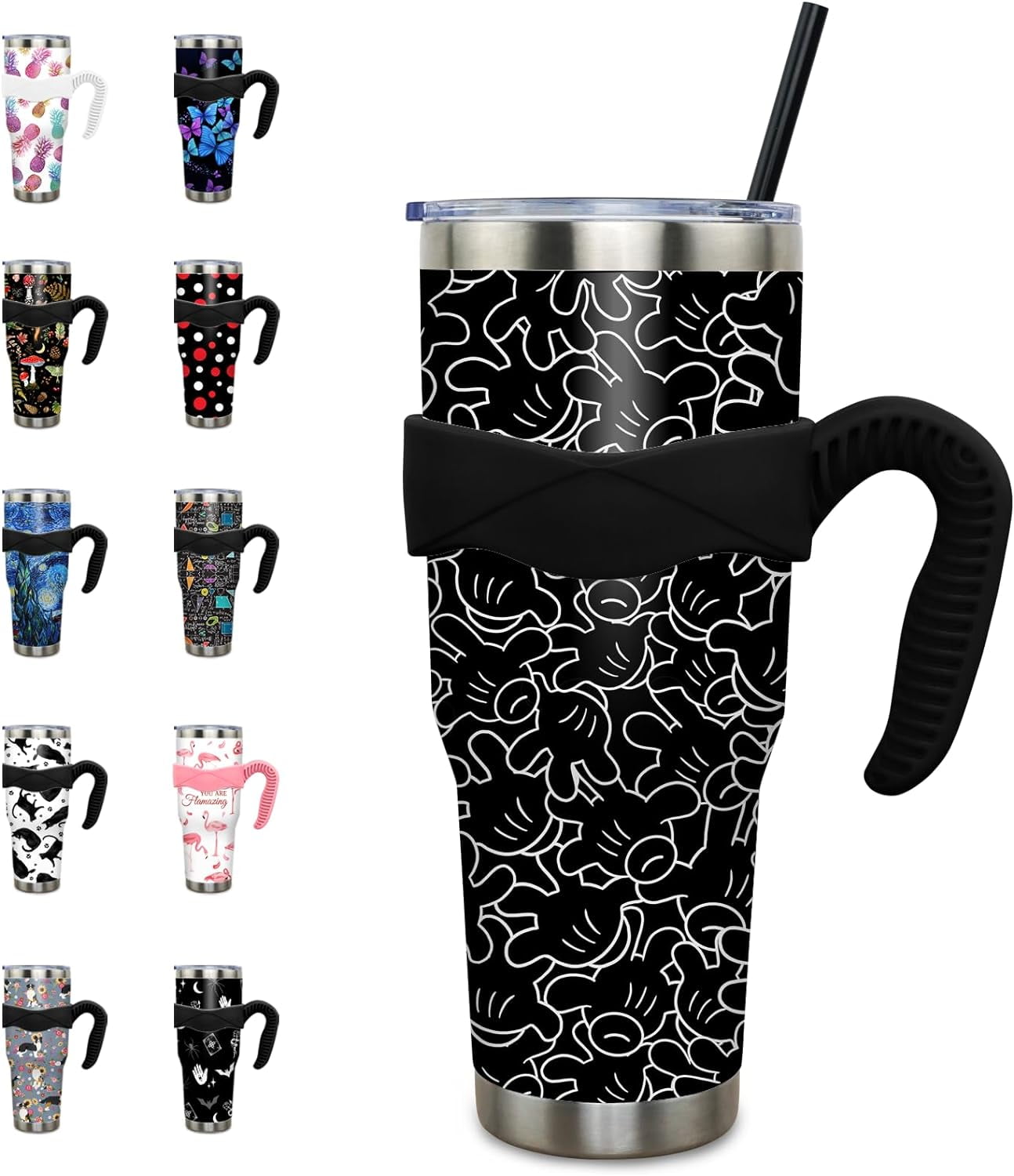 40 oz Tumbler with Handle and Straw 40oz Pink Flamingo Cup - Insulated Travel Coffee Mug
