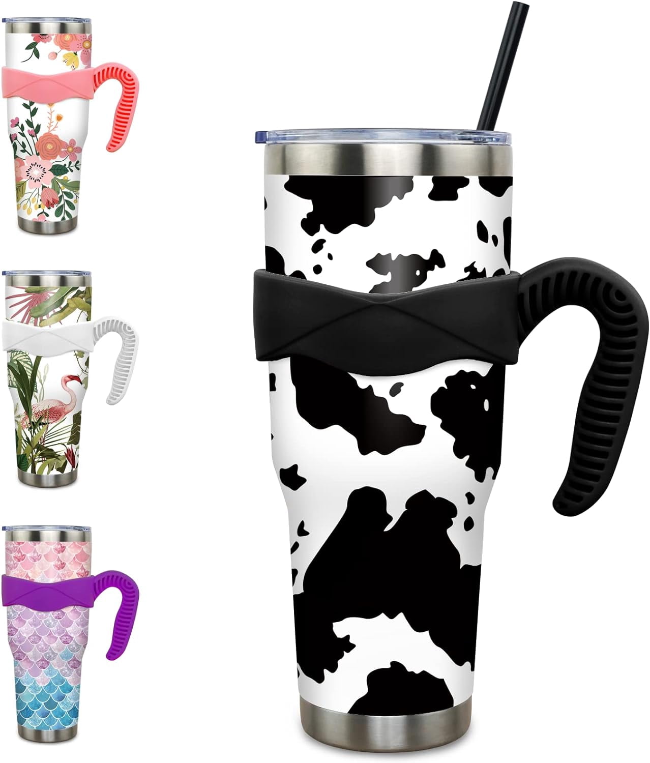 40 oz Tumbler with Handle and Straw 40oz Blue Purple Butterfly - Insulated Travel Coffee Mug