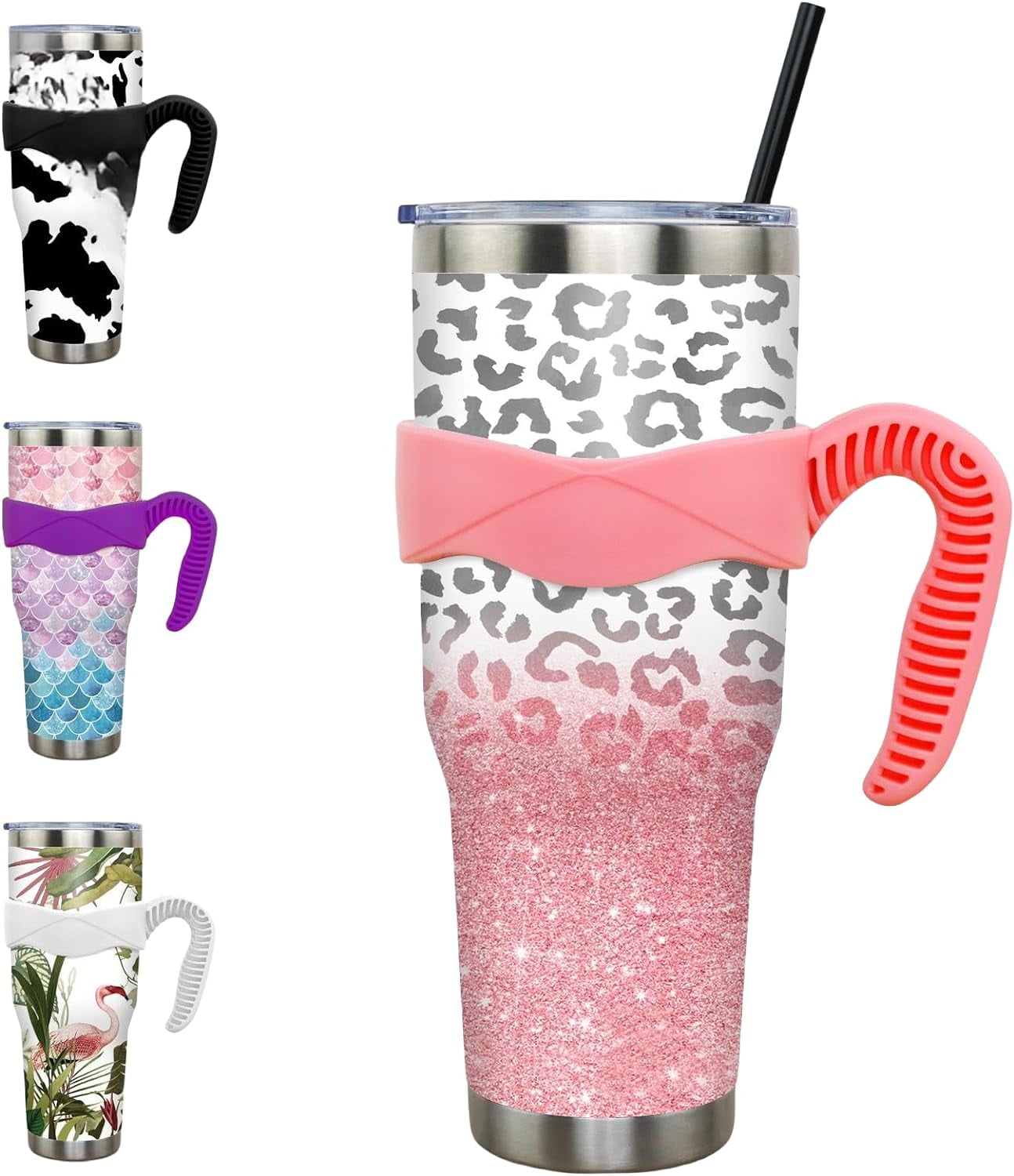 40 oz Tumbler with Handle and Straw 40oz Blue Purple Butterfly - Insulated Travel Coffee Mug