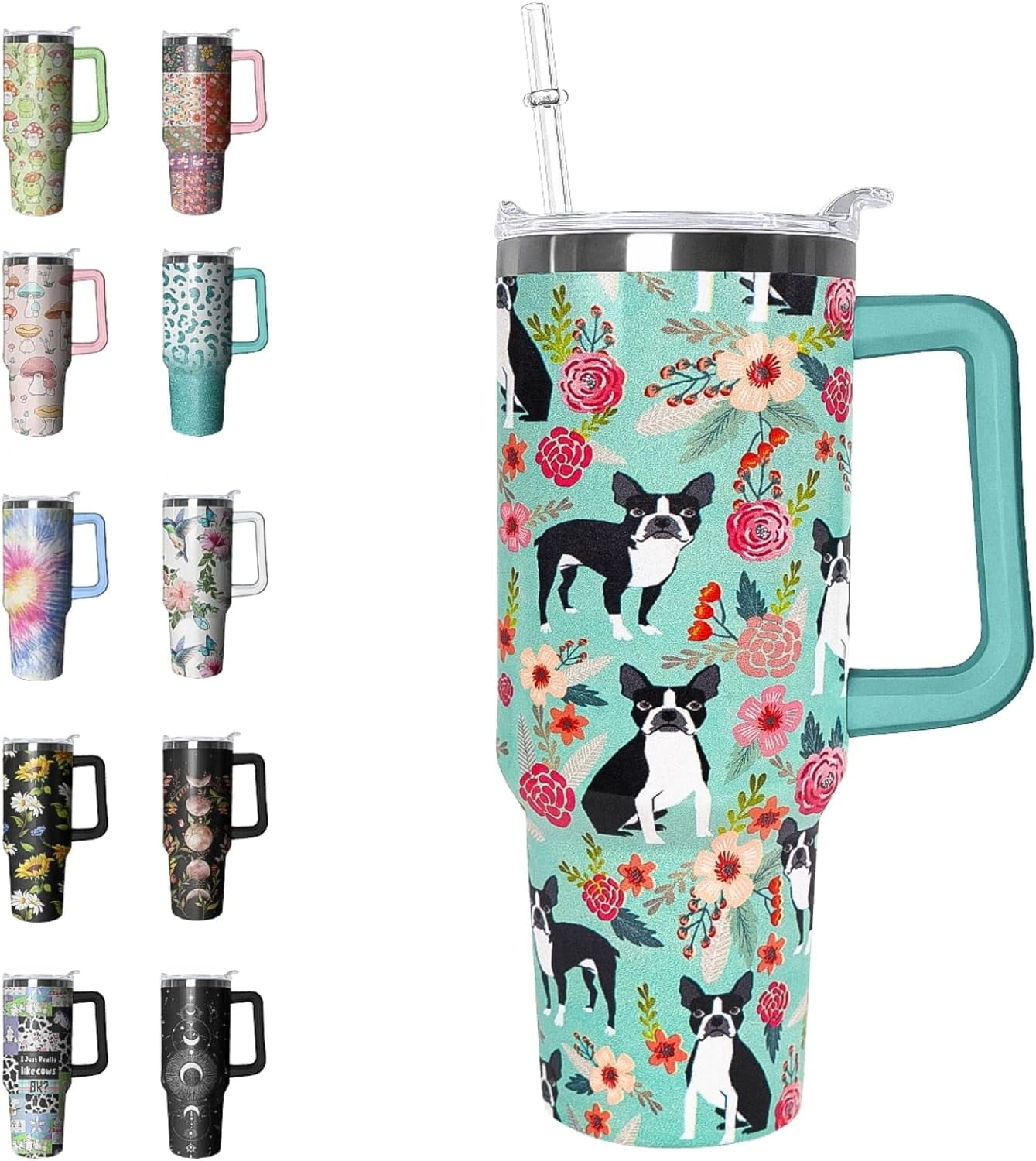 40 oz Tumbler with Handle and Straw Leak Proof Tumbler 40 - Reusable Stainless Steel Cup