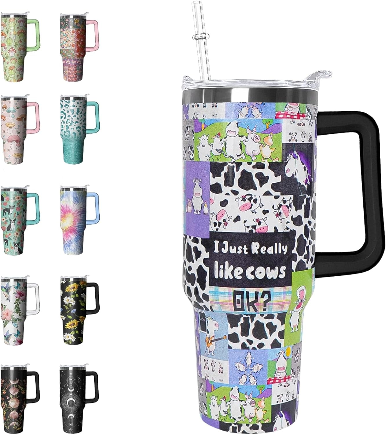 40 oz Tumbler with Handle and Straw Leak Proof Tumbler 40 - Reusable Stainless Steel Cup