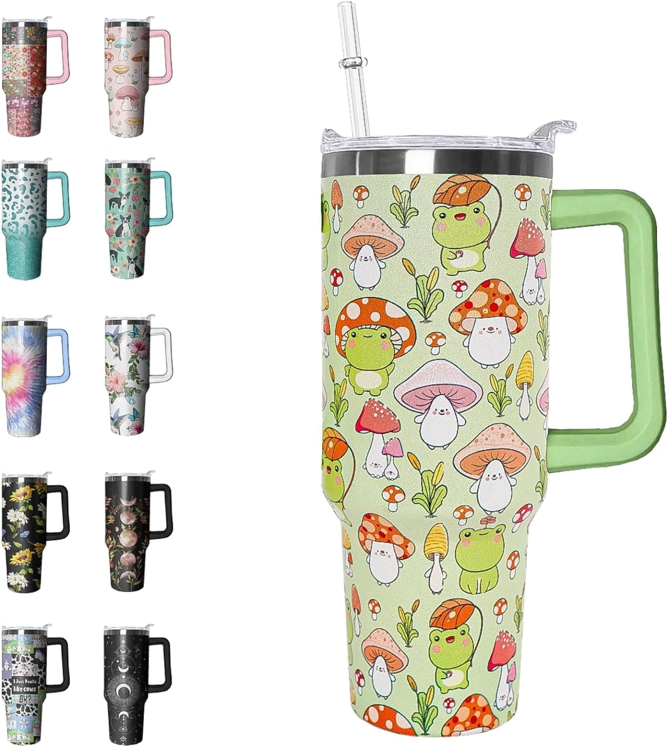 40 oz Tumbler with Handle and Straw Leak Proof Tumbler 40 - Reusable Stainless Steel Cup