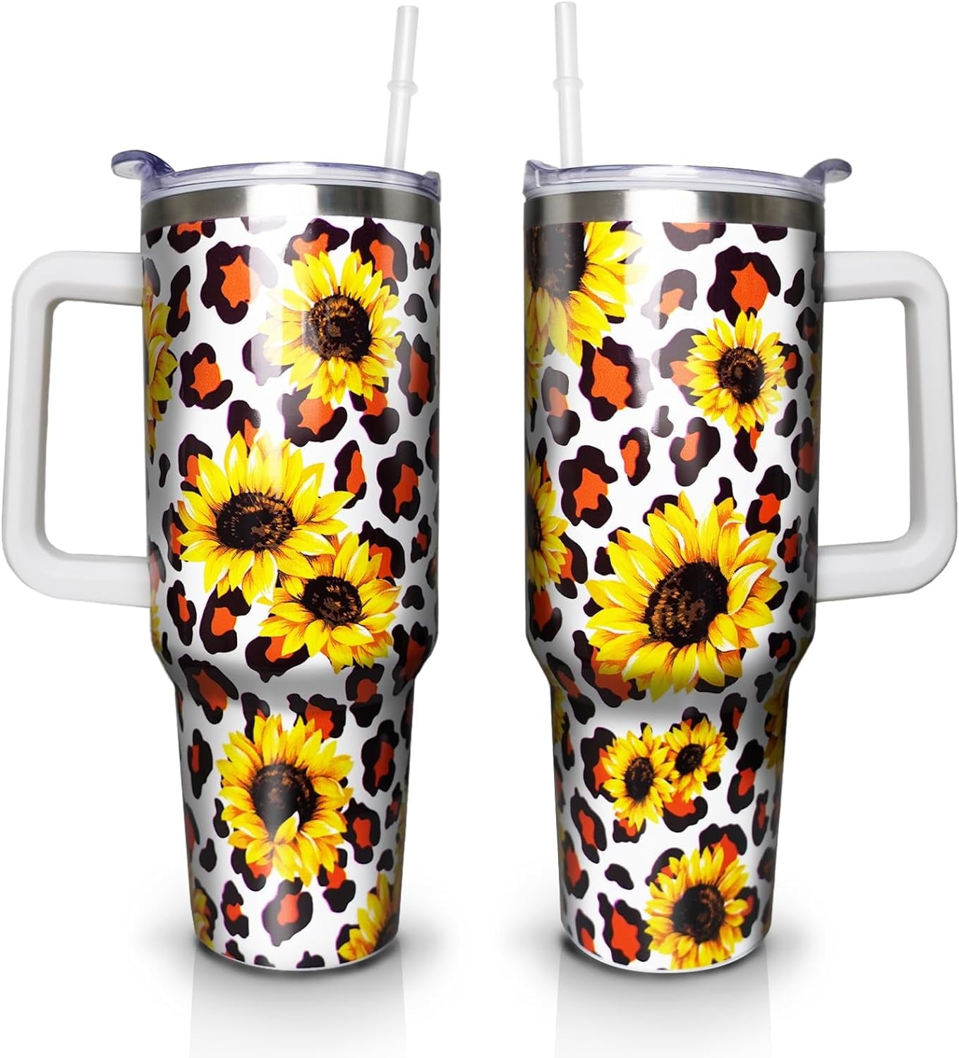 40 oz Tumbler with Handle and Straw Lid, Purple Butterfly Insulated - Reusable Stainless Steel Cup