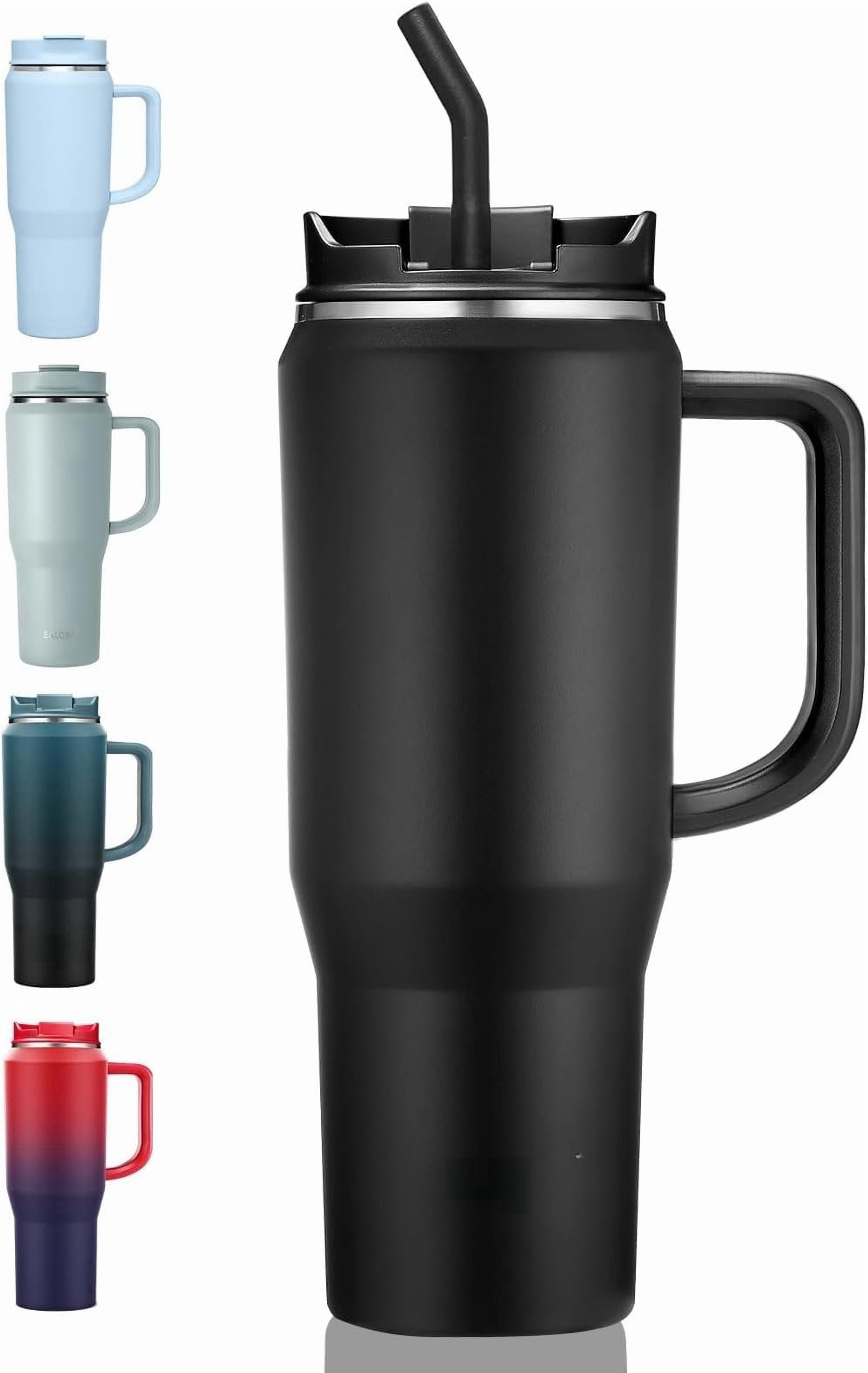 40 oz Tumbler with Handle, Insulated Tumblers with Lid and Straw, Large   Water Bottle Jug, Thermal Stainless  Travel Coffee Mug Cup, Black
