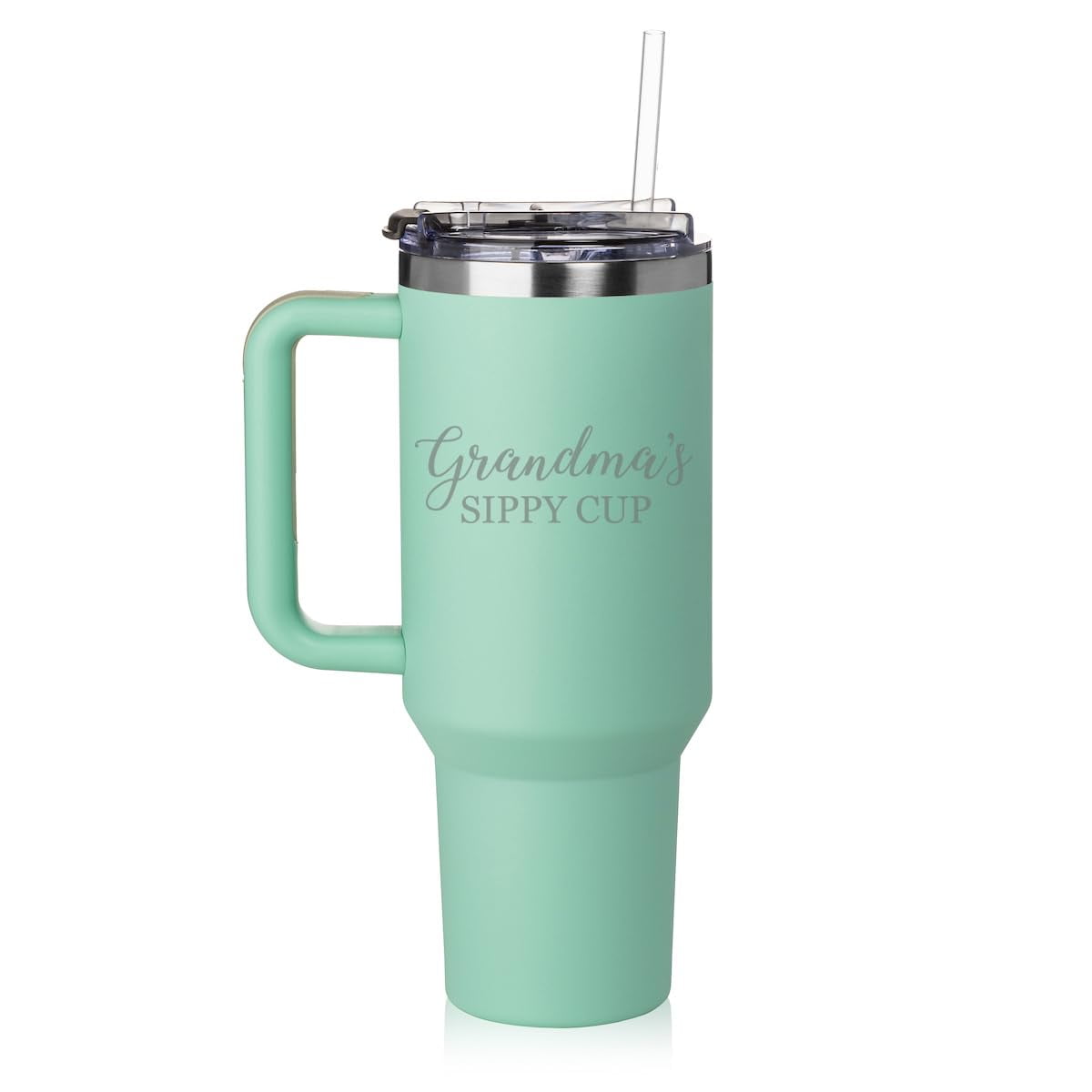 40 oz Tumbler with Handle and Straw Lid Stainless Steel Insulated Travel Mug Cup Grandma's Sippy Cup Grandmother Funny (Sea Foam Green)