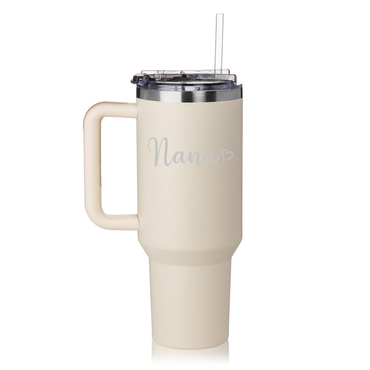40 oz Tumbler with Handle and Straw Lid Stainless Steel Insulated Travel Mug Cup Nana With Heart (Cream)