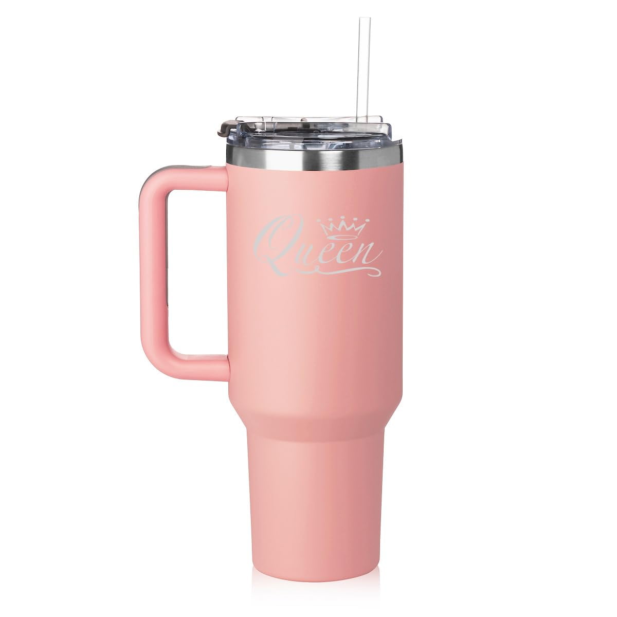 40 oz Tumbler with Handle and Straw Lid Stainless Steel Insulated Travel Mug Cup Queen Fancy (Pink)