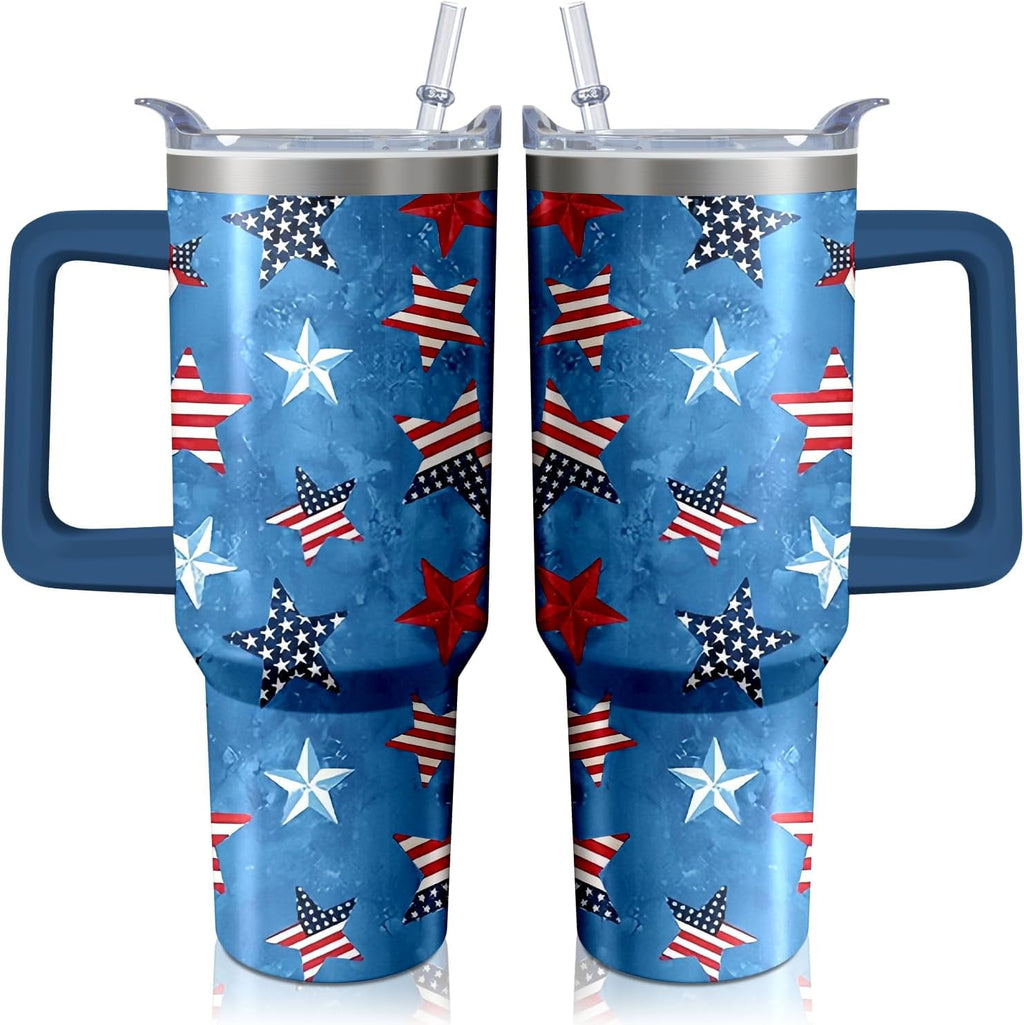 40oz American Flag 4th of july Tumbler With Handle and Straw, Gifts For Memorial Day Veterans day Independence day, Patriots Coffee Mug Water Bottle, Labor Day Stainless Steel Insulated Cup
