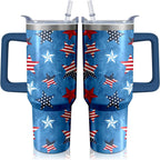 40oz American Flag 4th of july Tumbler With Handle and Straw, Gifts For Memorial Day Veterans day Independence day, Patriots Coffee Mug Water Bottle, Labor Day Stainless Steel Insulated Cup