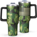 40oz Camo American Flag Tumbler, Patriotic Military Gifts For Veterans, Policemen And Policewomen Gifts From Family Friends,Stainless Steel Insulated Cup With Lid,Travel Coffee Mug