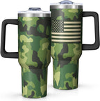 40oz Camo American Flag Tumbler, Patriotic Military Gifts For Veterans, Policemen And Policewomen Gifts From Family Friends,Stainless Steel Insulated Cup With Lid,Travel Coffee Mug