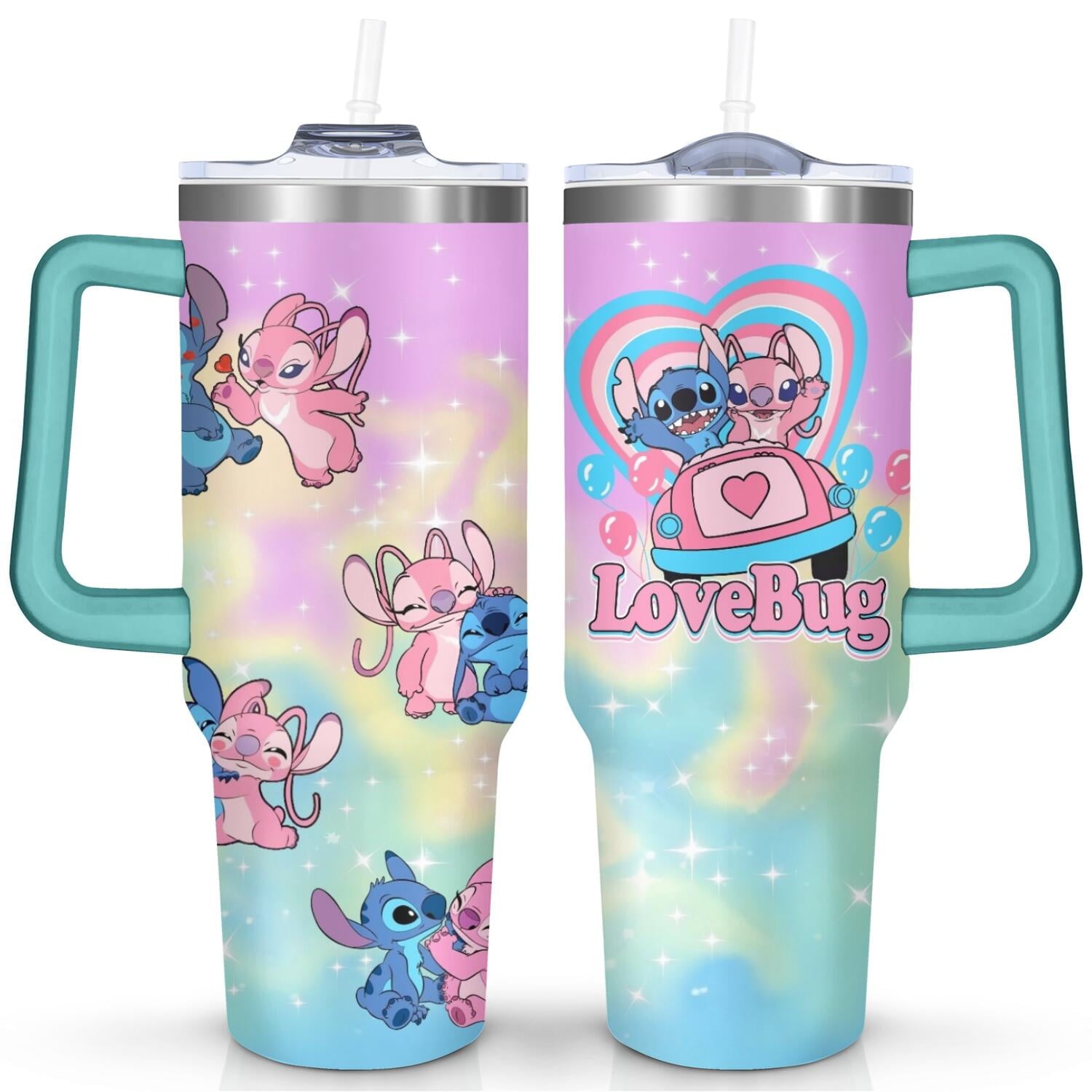40oz Cartoon Movie Stainless Steel Tumbler with Lid and Straw,Spill Proof Cartoon Travel Cup for Cartoon Lovers Double Wall Vacuum Insulated Coffee Mug with Handle Greenish-blue