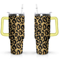 40oz Fashion Leopard Pattern Stainless Steel Flip Straw Tumbler Spill Proof - Reusable Stainless Steel Cup