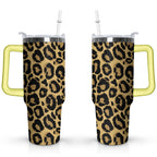 40oz Fashion Leopard Pattern Stainless Steel Flip Straw Tumbler Spill Proof - Reusable Stainless Steel Cup