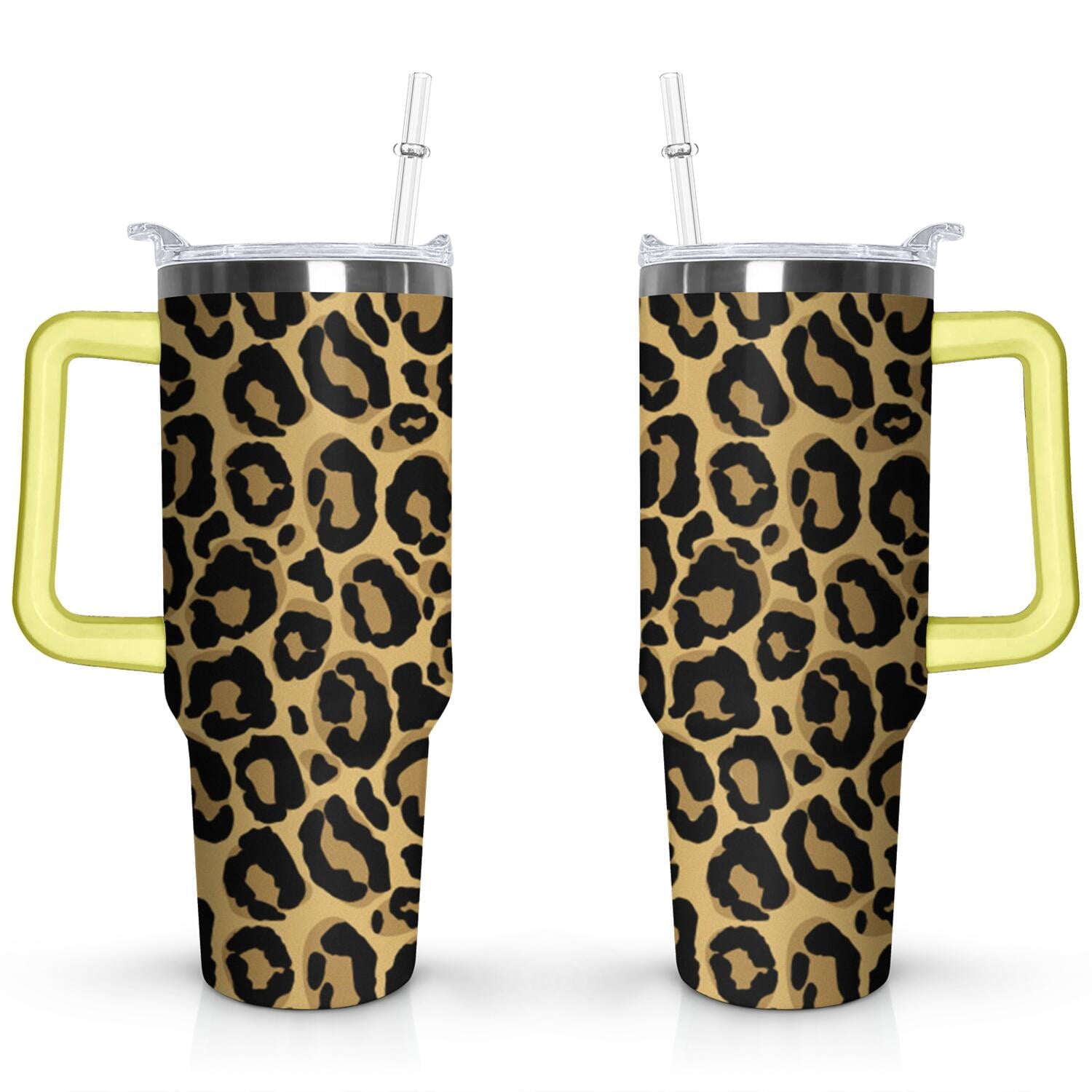 40oz Fashion Leopard Pattern Stainless Steel Flip Straw Tumbler Spill Proof - Reusable Stainless Steel Cup