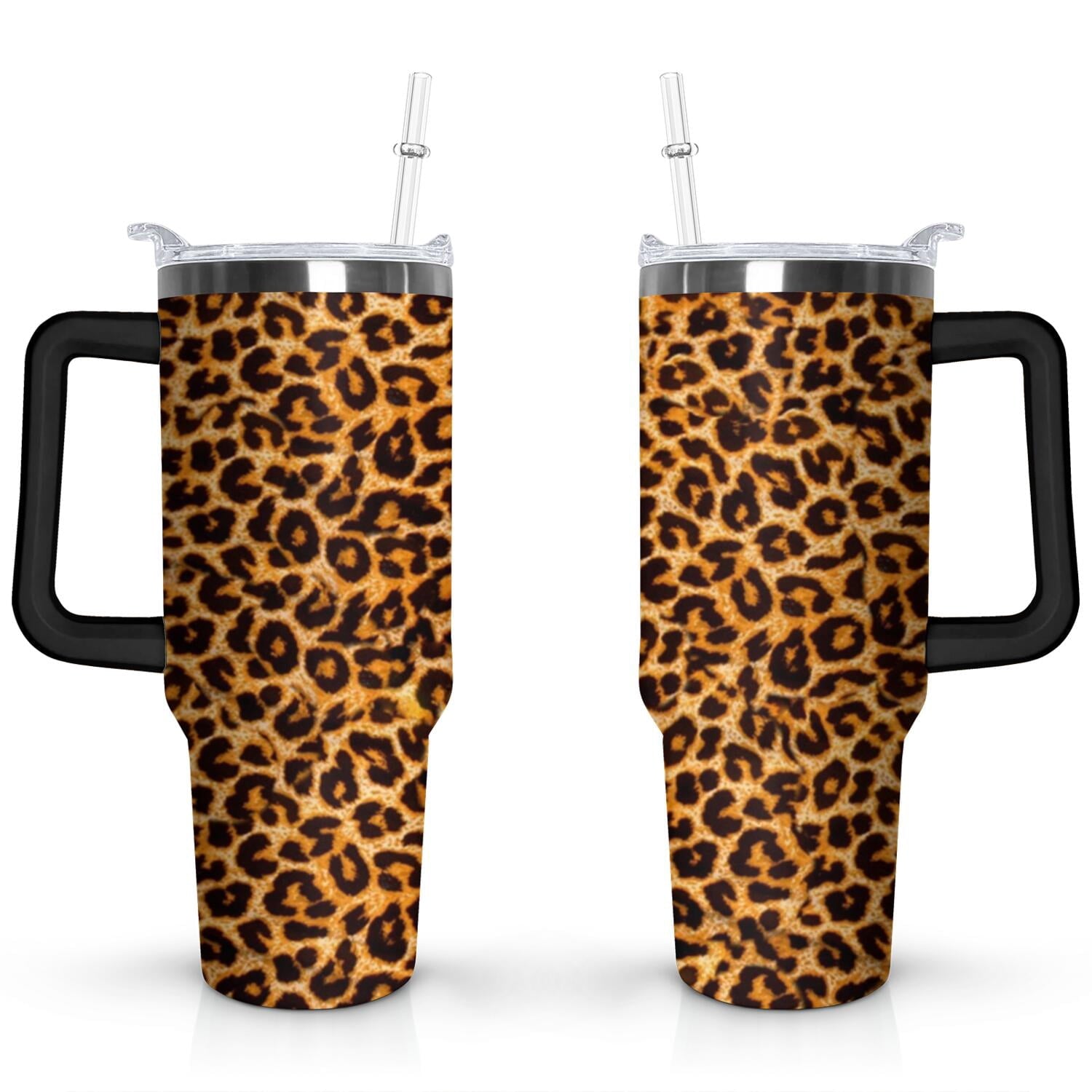 40oz Fashion Leopard Pattern Stainless Steel Flip Straw Tumbler Spill Proof - Reusable Stainless Steel Cup