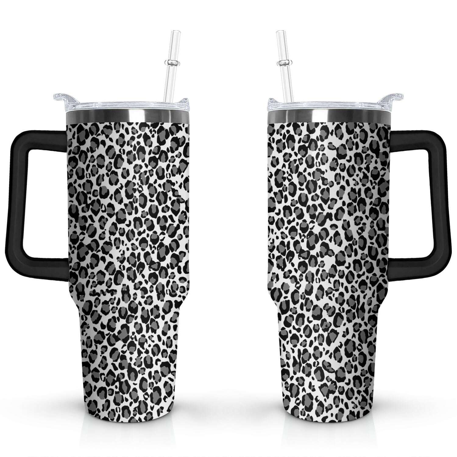 40oz Fashion Leopard Pattern Stainless Steel Flip Straw Tumbler Spill Proof - Reusable Stainless Steel Cup