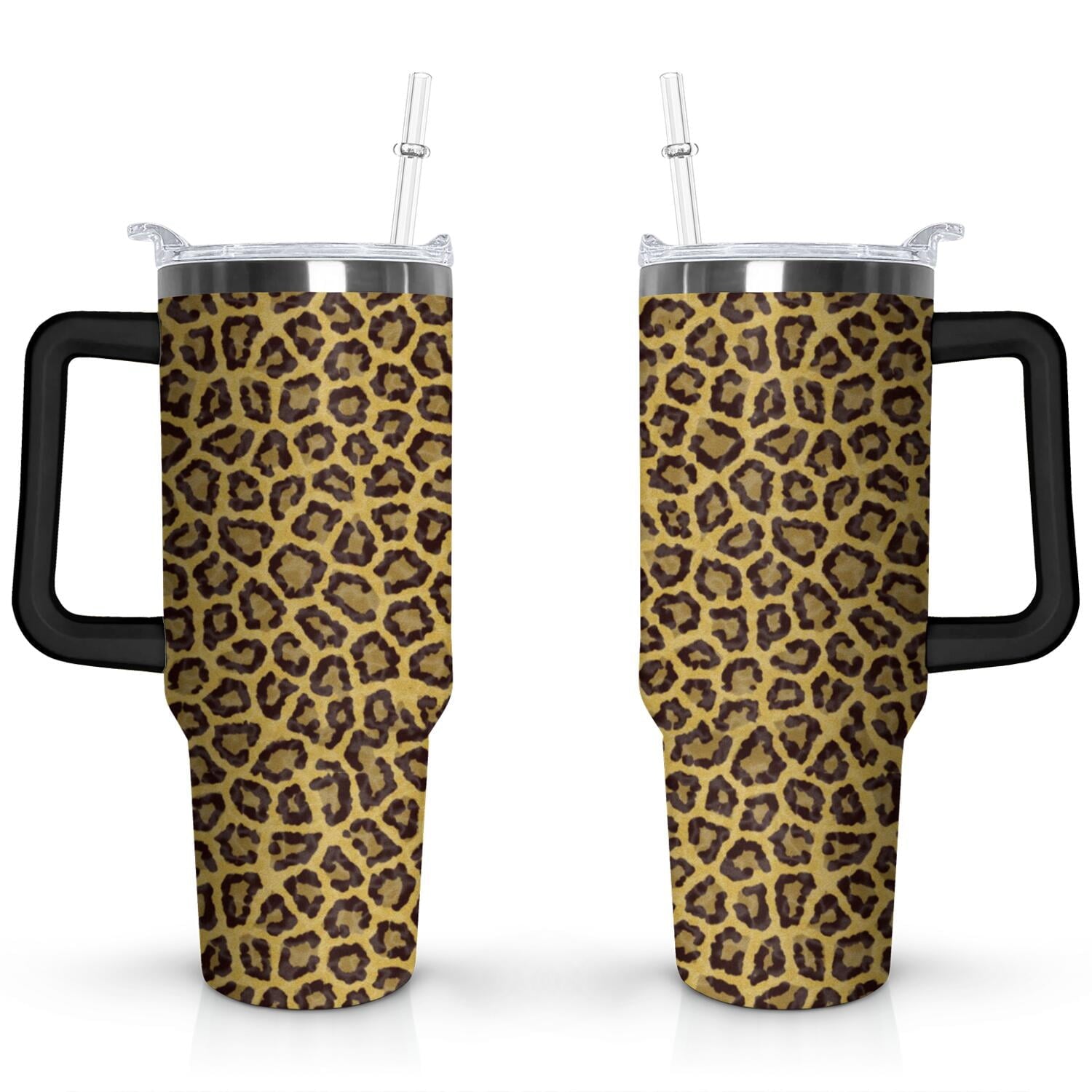 40oz Fashion Leopard Pattern Stainless Steel Flip Straw Tumbler Spill Proof - Reusable Stainless Steel Cup