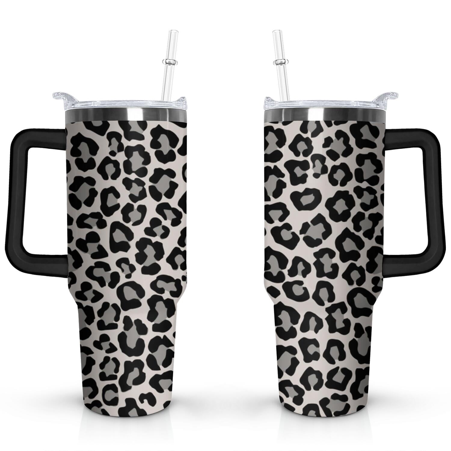 40oz Fashion Leopard Pattern Stainless Steel Flip Straw Tumbler Spill Proof - Reusable Stainless Steel Cup
