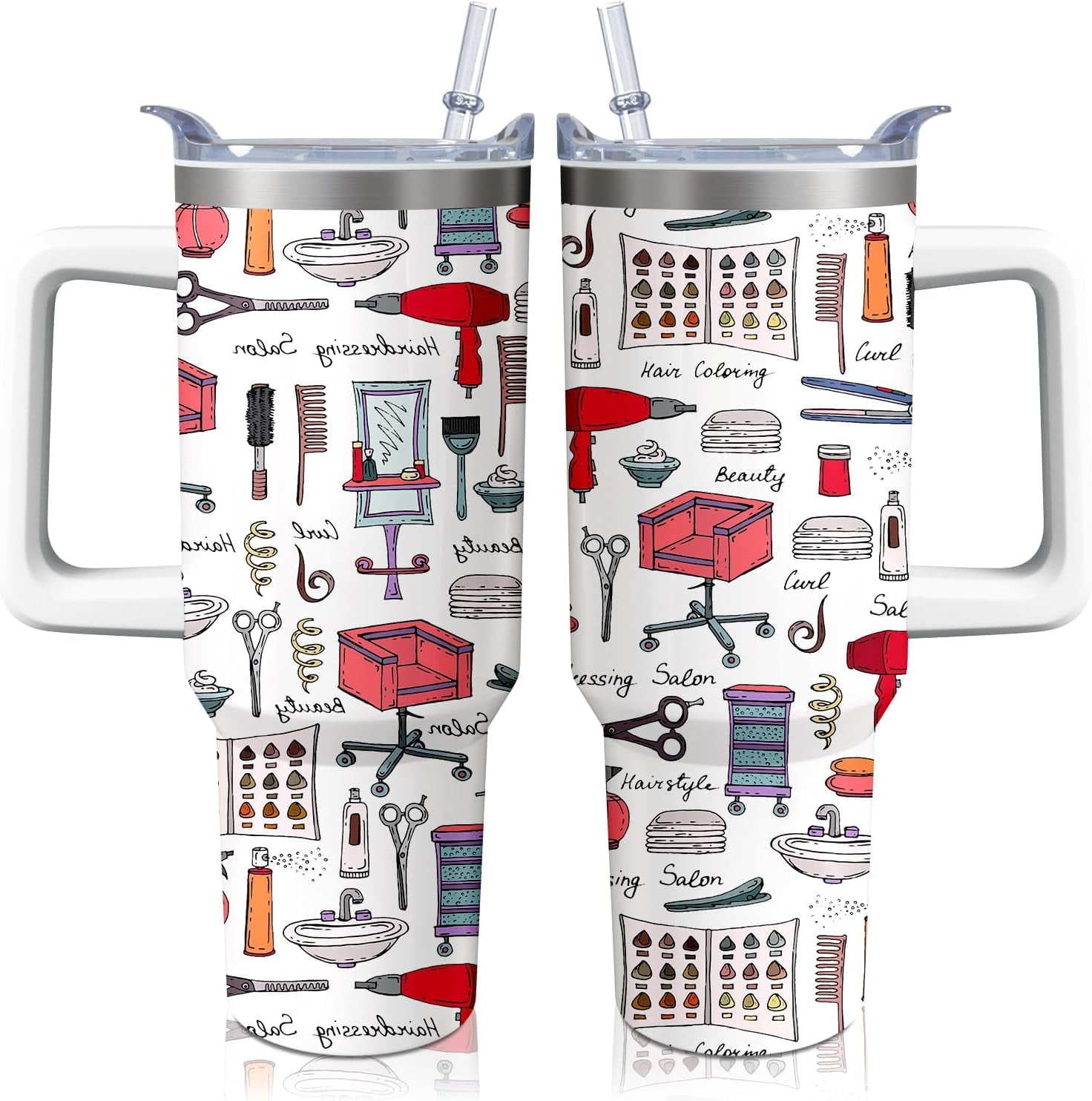 40oz Hair Stylist Gifts Hairstylist Tumbler with Handle for Female Women, Stainless Steel Insulated Cup, Coffee Mug Water Bottle for Hairdresser Cosmetology Salon Owner Beautician