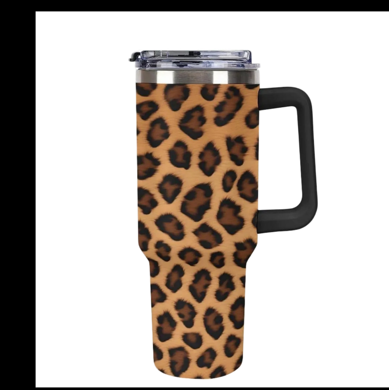 40oz Insulated Stainless Steel Tumbler with Handle, Abstract Brown Leopard Print Leakproof Water Bottles Travel Mug with Lid And Straw for Water, Iced Tea Or Coffee for Most Car Cup Holder