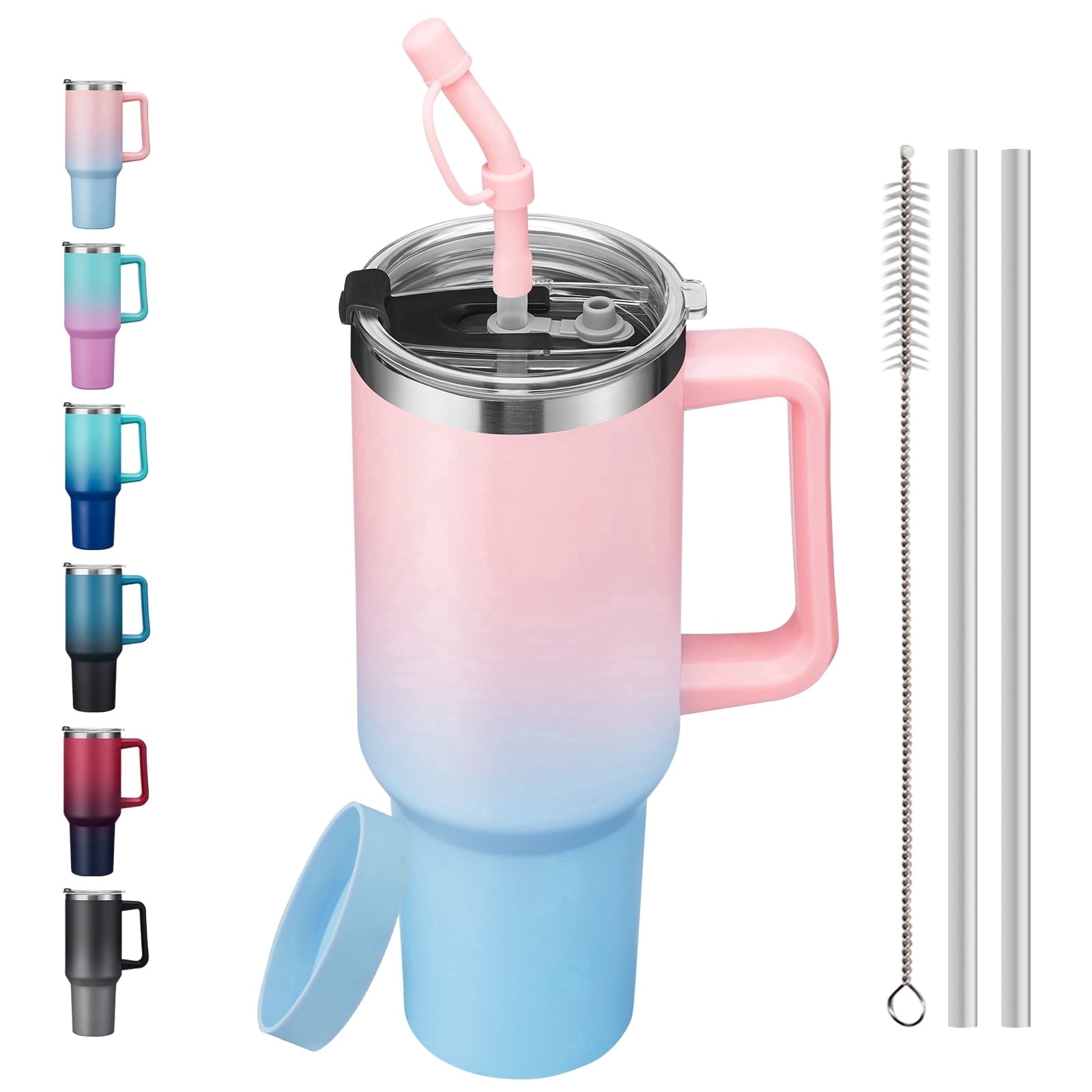 SUNSOC 40oz Insulated Tumbler with Handle and Straw – Stainless Steel - Insulated Travel Coffee Mug
