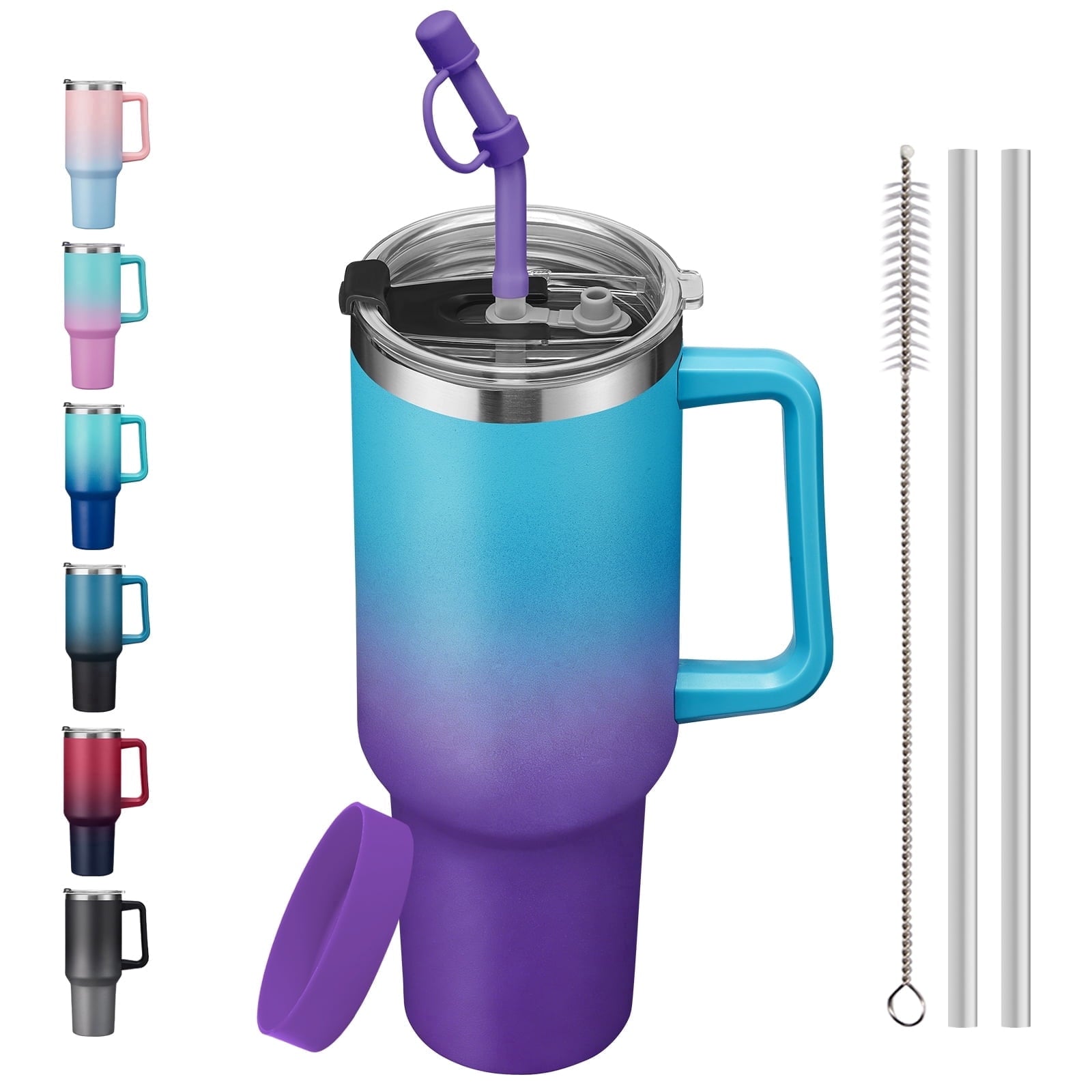 SUNSOC 40oz Insulated Tumbler with Handle and Straw – Stainless Steel - Insulated Travel Coffee Mug
