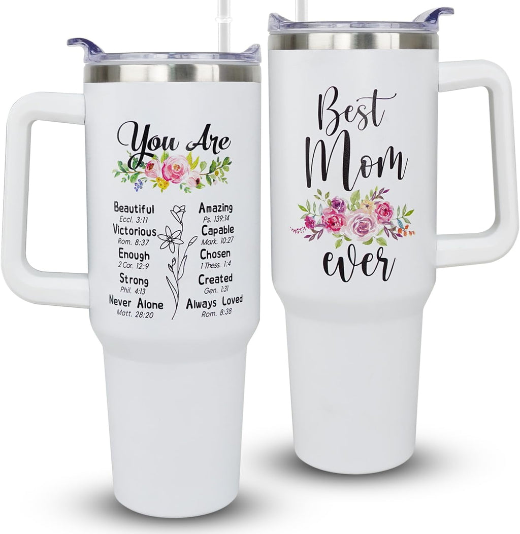 40oz Mom Tumbler with Handle Mamasaurus cup, Mom Gifts from Daughter/Son,Mama - Reusable Stainless Steel Cup