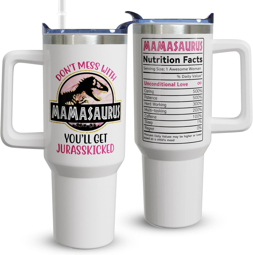 40oz Mom Tumbler with Handle Mamasaurus cup, Mom Gifts from Daughter/Son,Mama Birthday gifts, Mother''s Day Gift for Mama， Best Mother In Law Gift,Mother Coffee cup Stainless Steel Travel Mugs